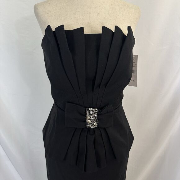 NWT Eliza J Black Strapless Peplum Cocktail Dress Beaded Bow Size 8 - Picture 2 of 10